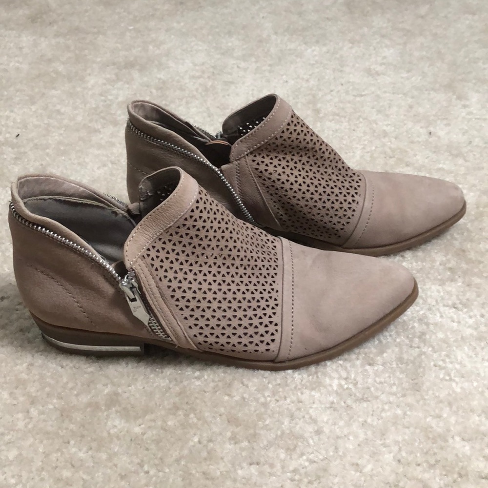 Fergie Pointed Toe Taupe Ankle Boots